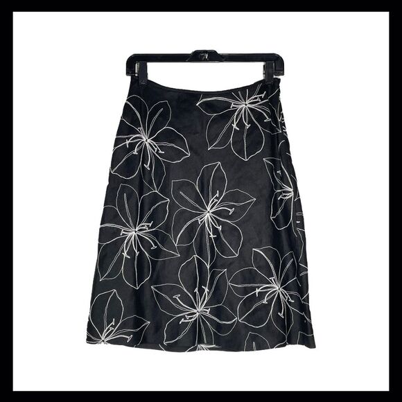 NWT Ann Taylor Embroidered Circle Skirt Linen Silk Blend Black Floral Size 2 - Picture 1 of 10